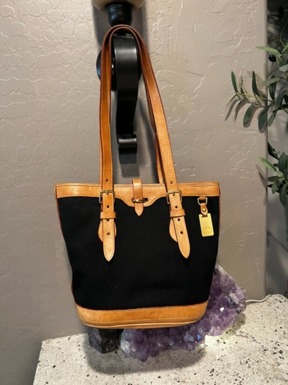 Vintage Y2K Dooney & Bourke Cabriolet Tote w/Black Canvas & Tanned Leather